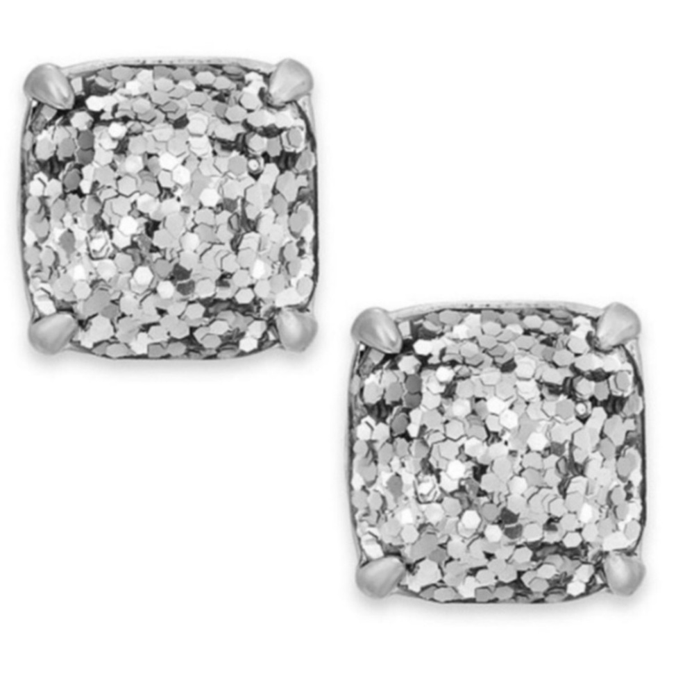 KATE SPADE NEW YORK ♠️ something sparkly silver glitter square earrings - Picture 4 of 6